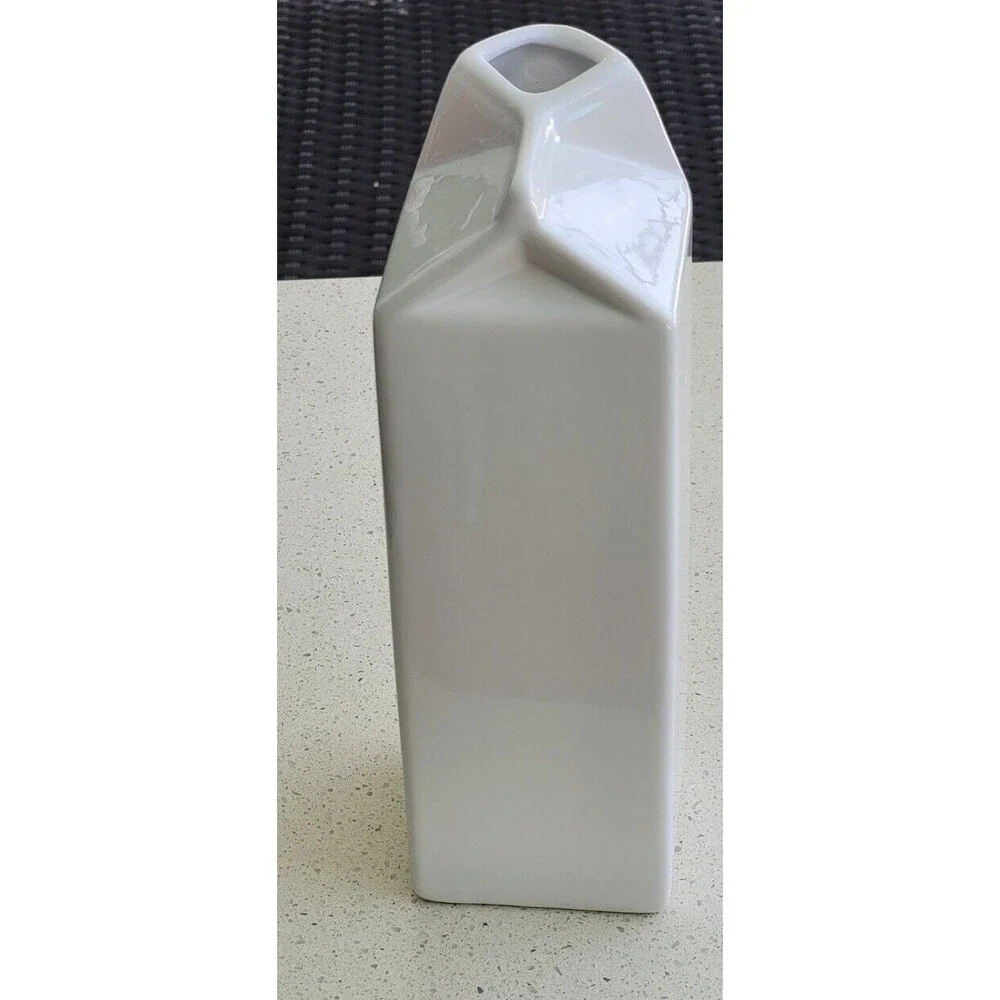 Unique Contemporary White Ceramic Porcelain Milk Carton Pitcher